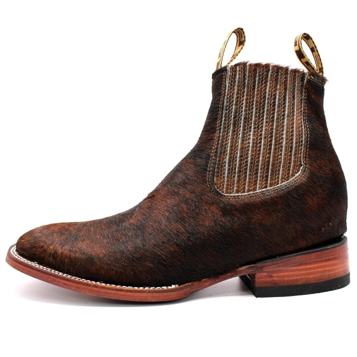 Botines Charros Punta Cuadrada con Pelo de Vaca Color Chocolate - Hooch Boots
