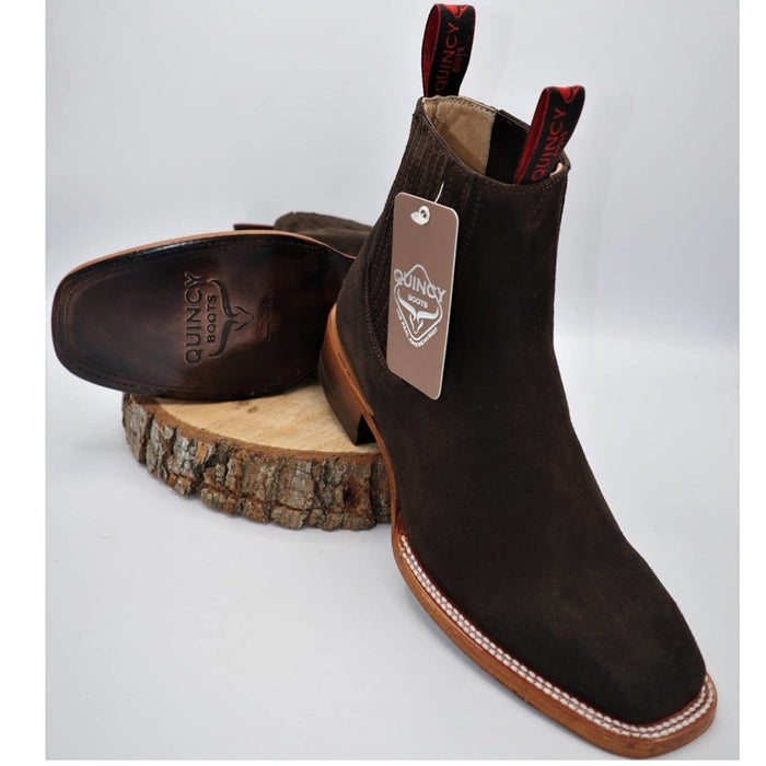 Botines Charros Quincy de Gamuza con Punta Cuadrada Color Chocolate - Quincy Boots