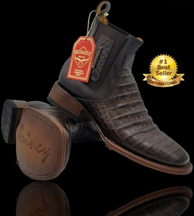 Botines de Cocodrilo Grabado Nuca con Punta Cuadrada Color Chocolate Q82B8294 - Quincy Boots