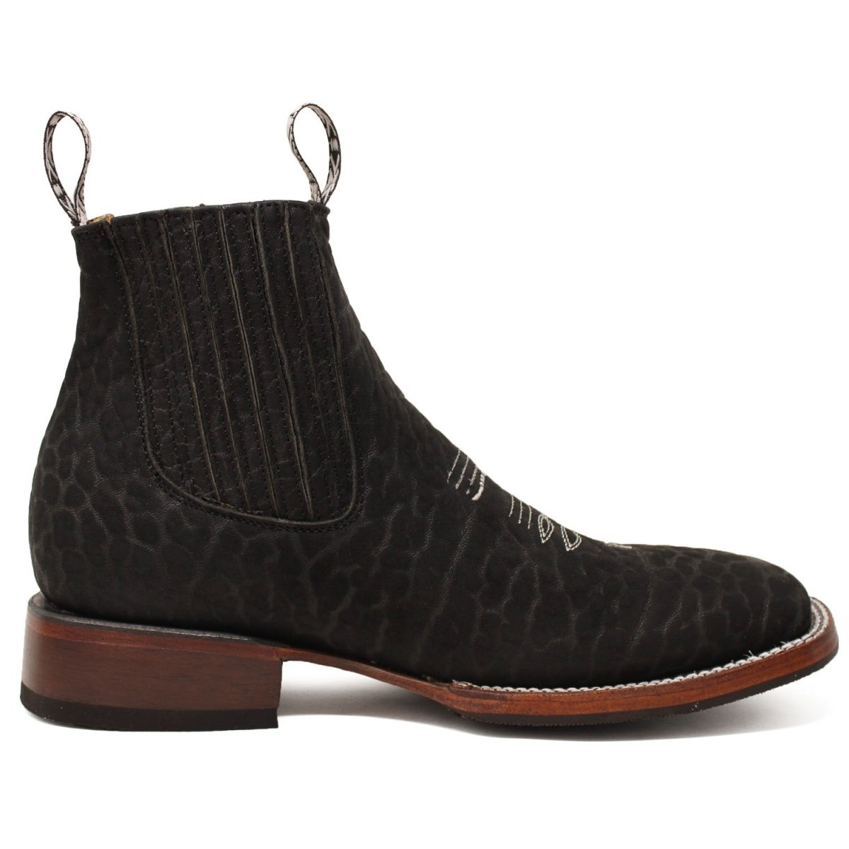 Botines de Cuero Cincelado Punta Cuadrada para Mujer Color Negro