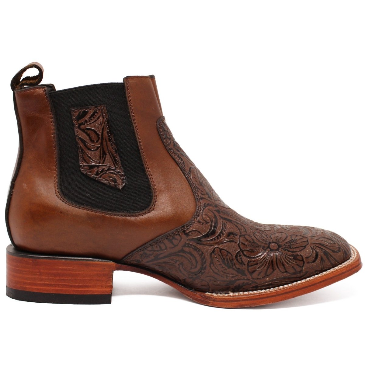 Botines de Cuero Cincelado Punta Cuadrada Color Cafe - A & A Boots