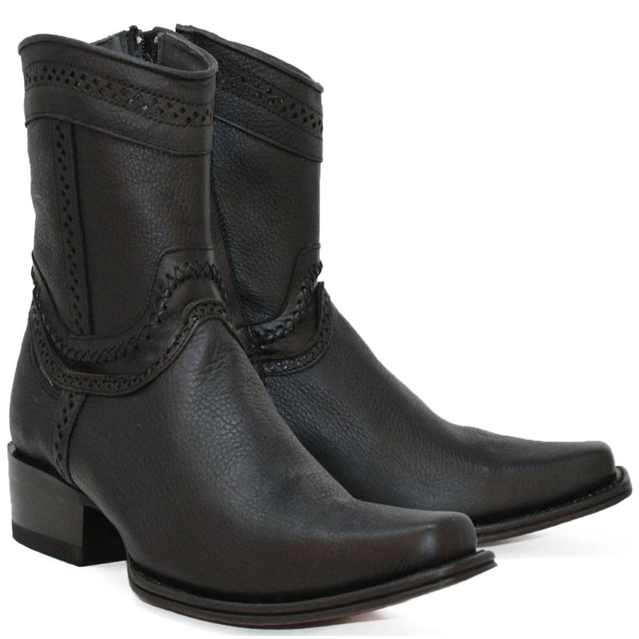 Los Altos Men's European Toe Short Leather Boots - Black