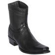 Western Genuine Leather European Square Toe Short Boots Black Color - Los Altos Boots Side View 