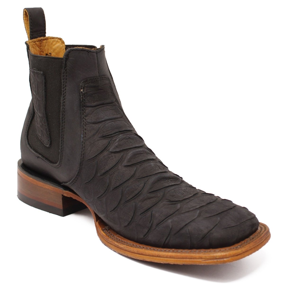 Botines de Piton Grabado Punta Cuadrada Color Negro Q82B5705 - Quincy Boots
