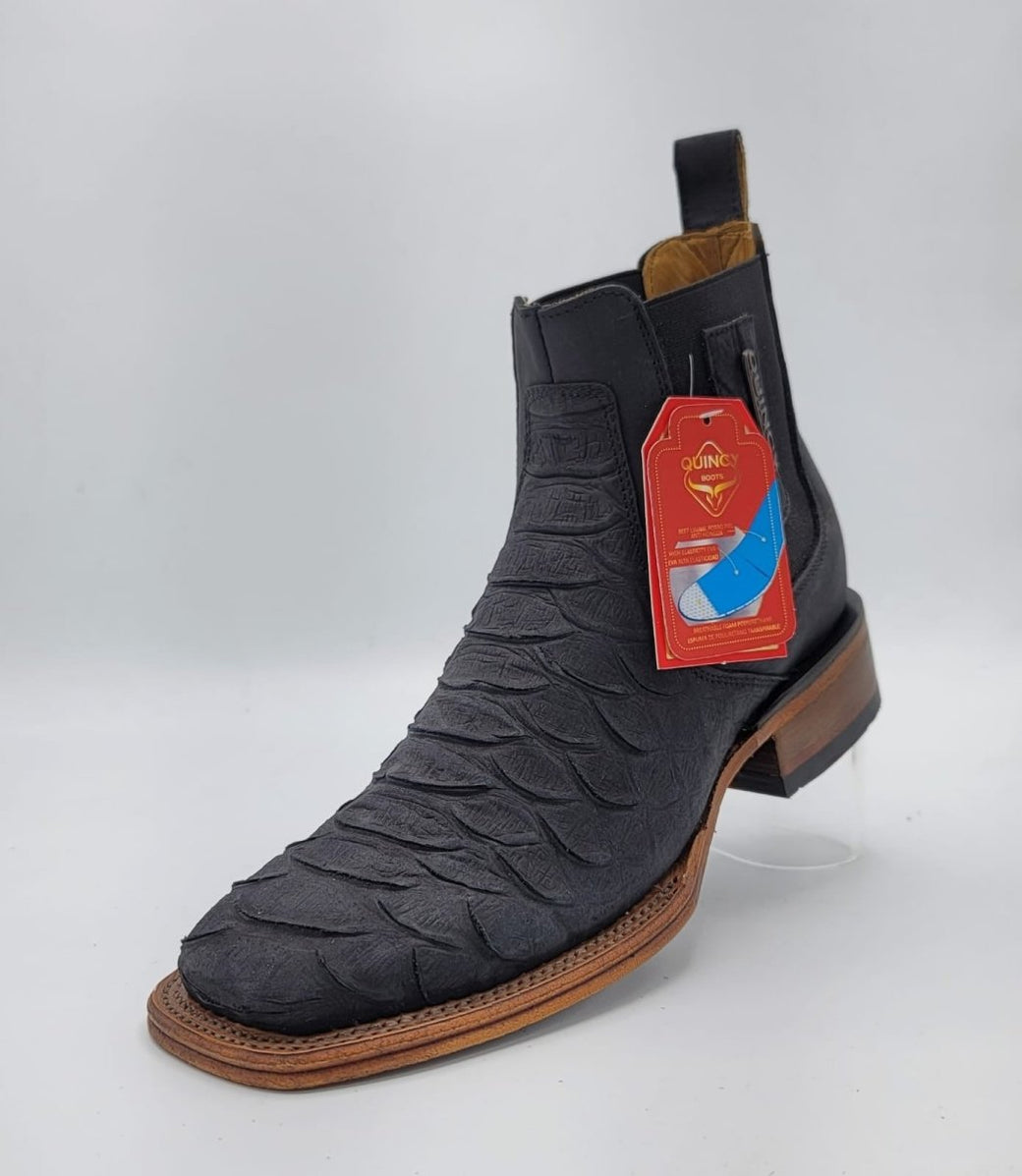Botines de Piton Grabado Punta Cuadrada Color Chocolate