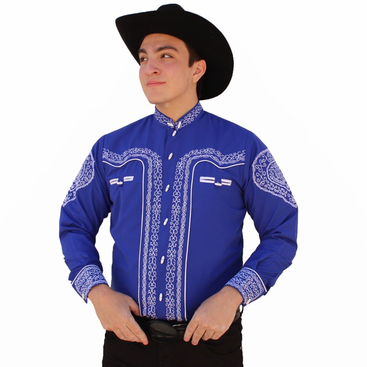 Camisa Charra Bordada Color Azul Rey AW-1009A - American West