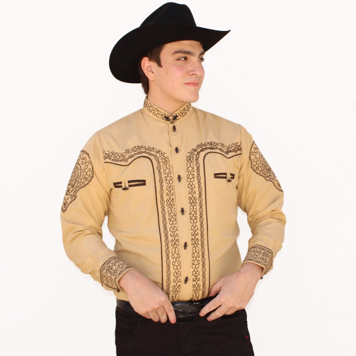 Camisa Charra Bordada Color Beige AW-1009B - American West