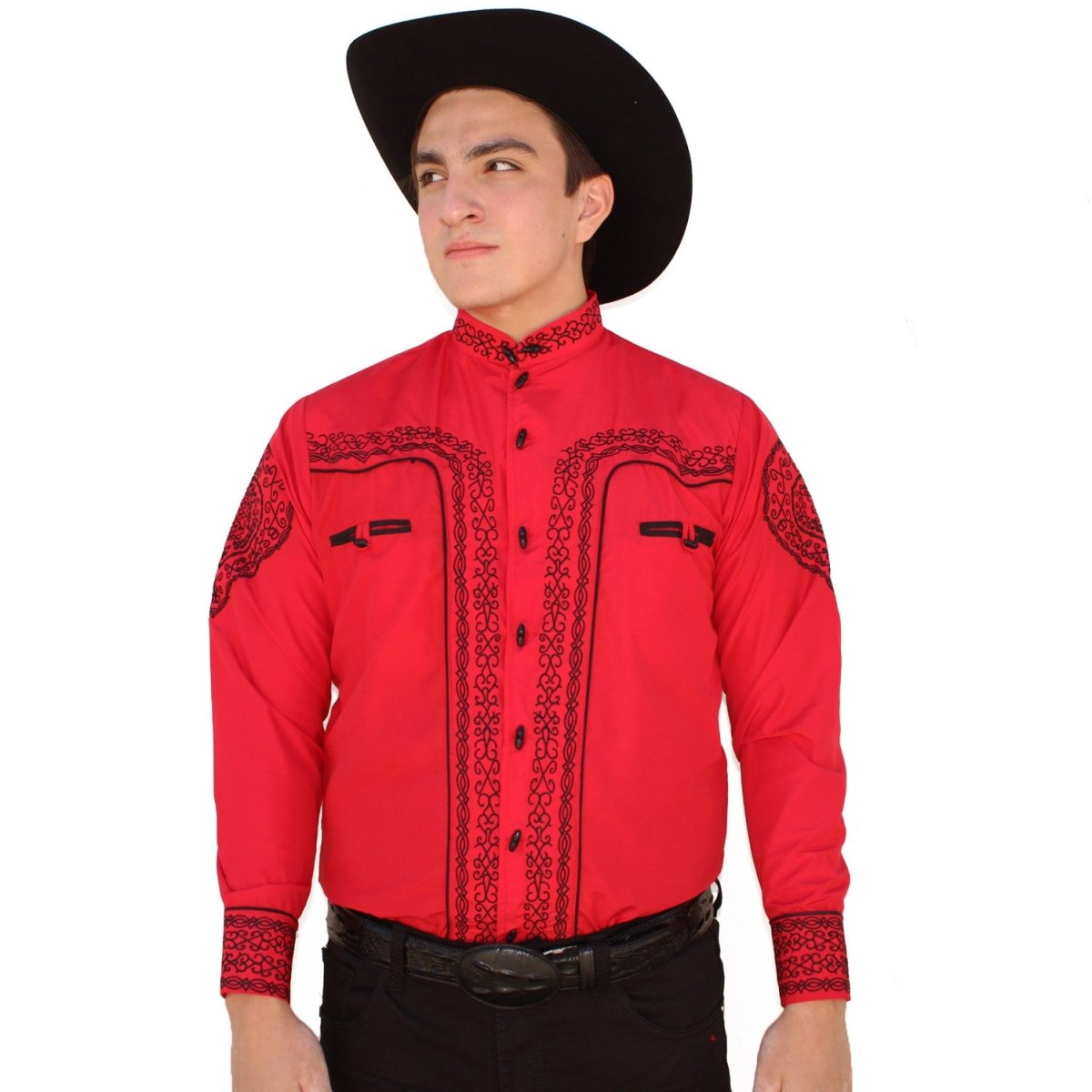 Camisa Charra Bordada Color Rojo AW-1009R - American West