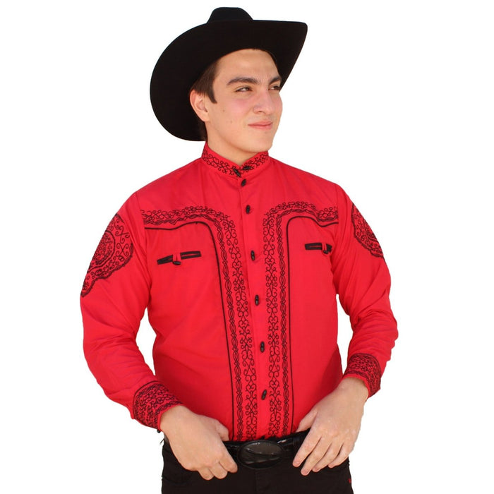 Camisa Charra Bordada Color Rojo AW-1009R - American West