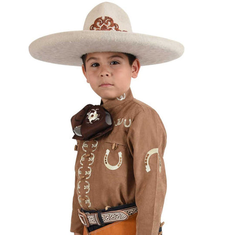 Camisa Charra Bordada para Niño Color Cafe con Oro WD-933 - White Diamonds Boots