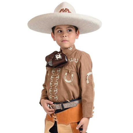 Camisa Charra Bordada para Niño Color Cafe con Oro WD-933 - White Diamonds Boots