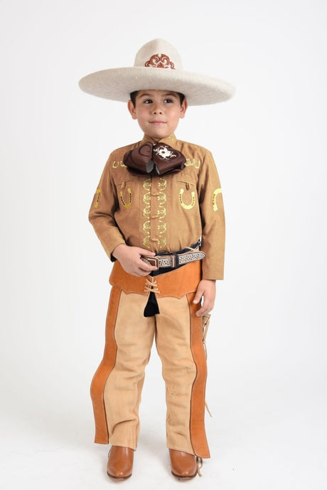 Camisa Charra Bordada para Niño Color Cafe con Oro WD-933 - White Diamonds Boots