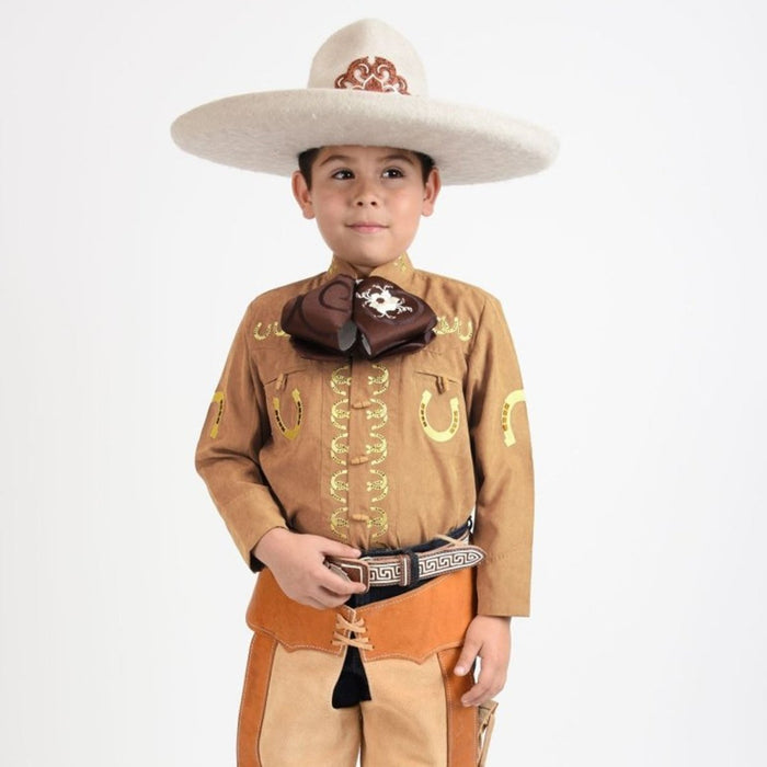 Camisa Charra Bordada para Niño Color Camel con Oro WD-937 - White Diamonds Boots