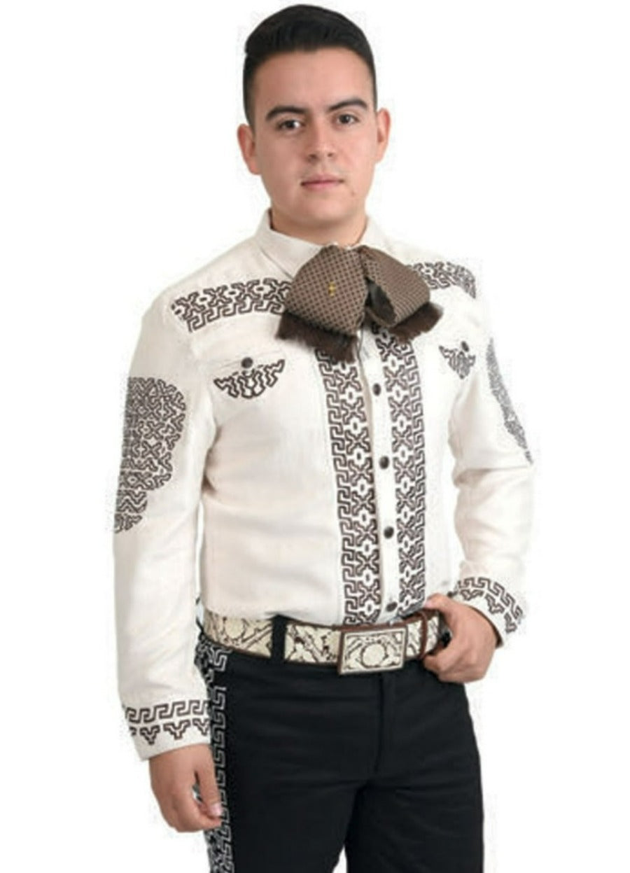 Camisa Charra Gamuza White Diamonds Color Crema con Cafe WD 918 CaballoBronco