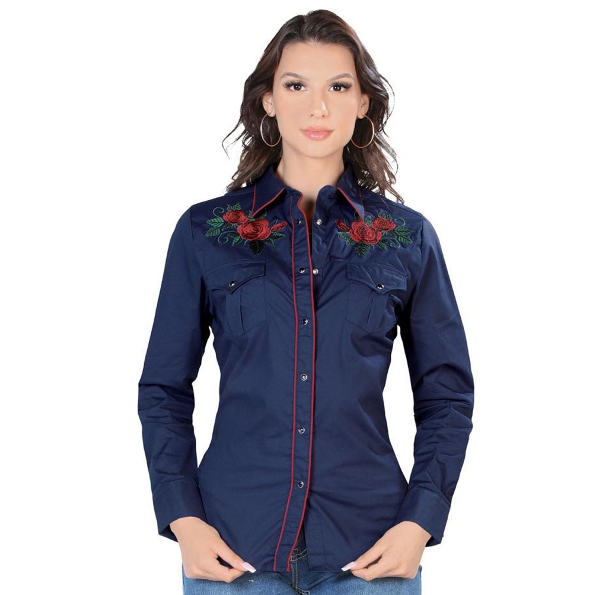 Blusa Azul Outfit Con Pantalón De Mezclilla Azul Marino Combinar