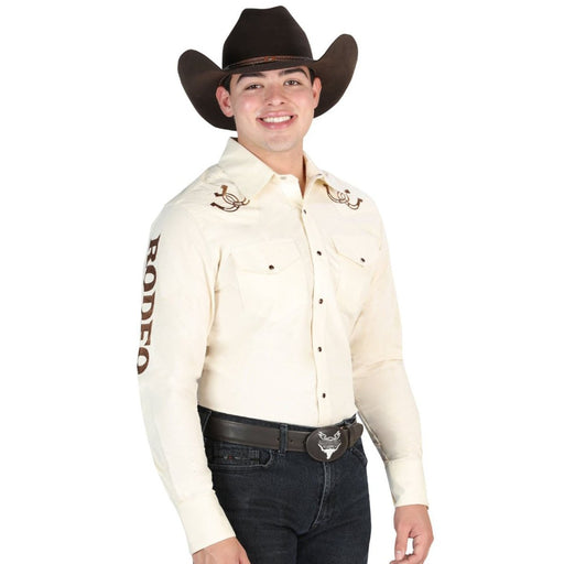 Camisa Vaquera Bordada El General Beige con Rodeo GEN-44289 - El General