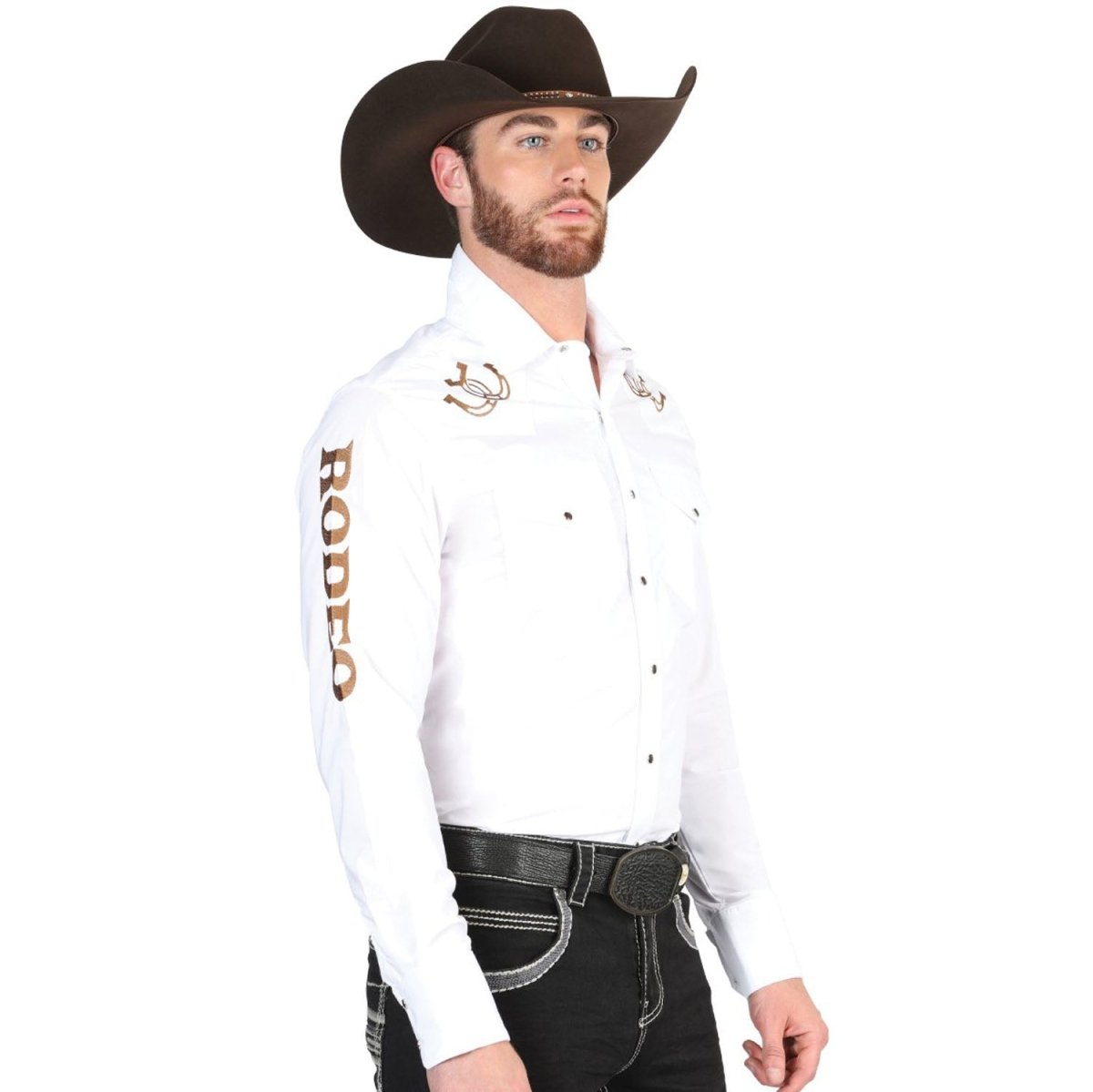 Camisa Vaquera Bordada El General Blanco con Rodeo GEN 44287