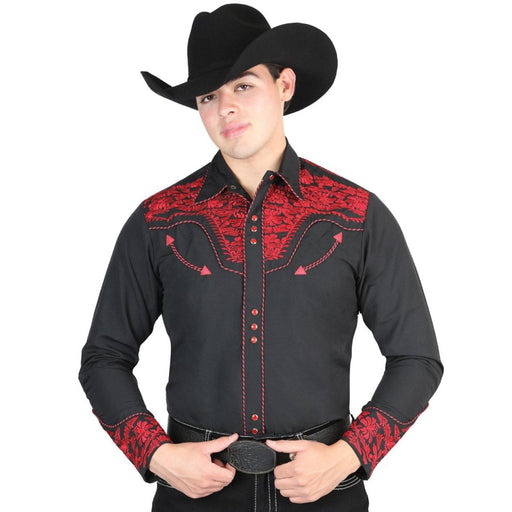 Camisa Vaquera Bordada El Señor de los Cielos Color Negro y Rojo GEN-44335 - El General