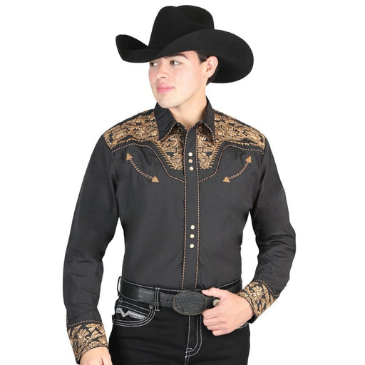 Camisa Vaquera Bordada El Señor de los Cielos Color Oro y Negro GEN-44332 - El General