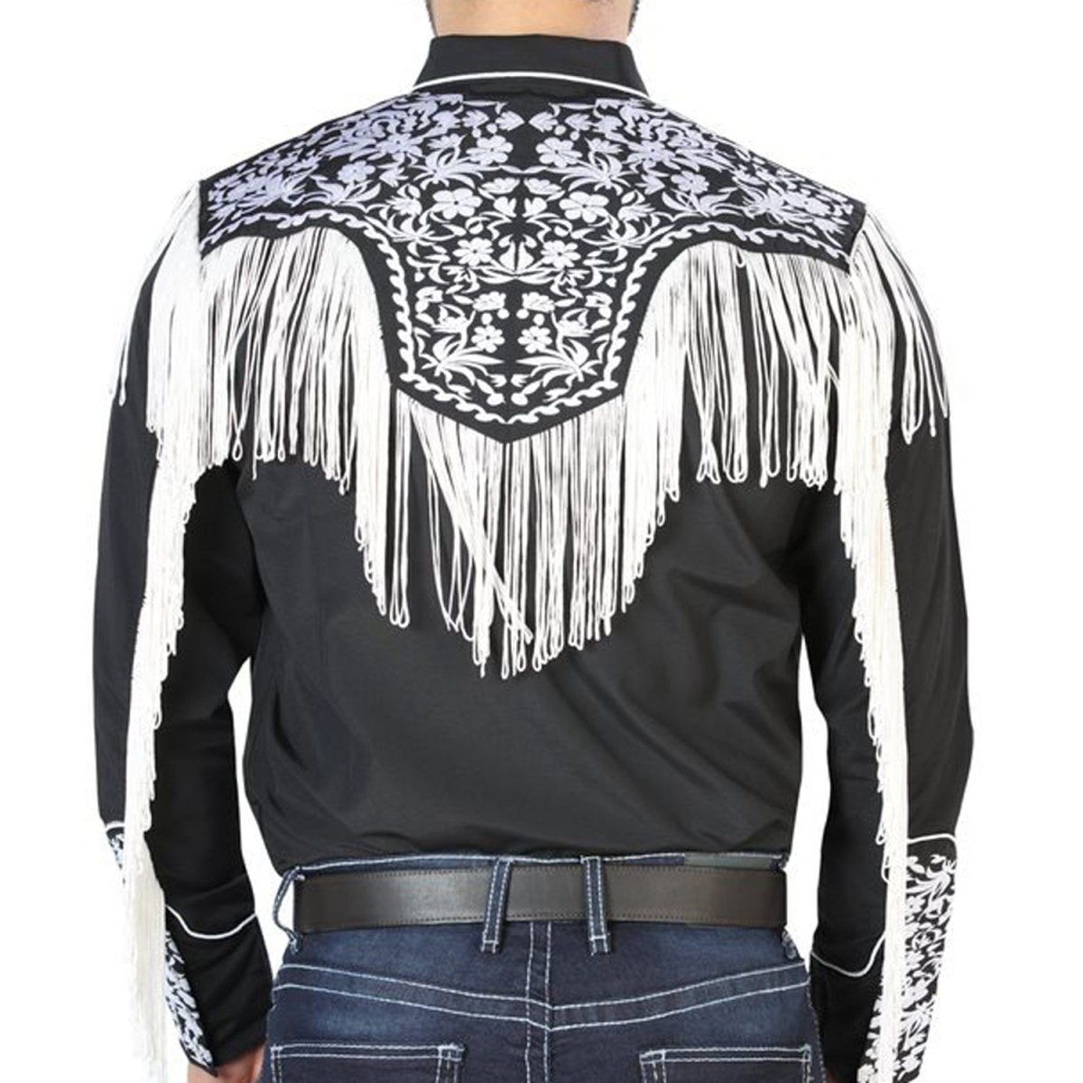 Camisa Vaquera Bordada El Senor de los Cielos Color Negro con Flecos CaballoBronco