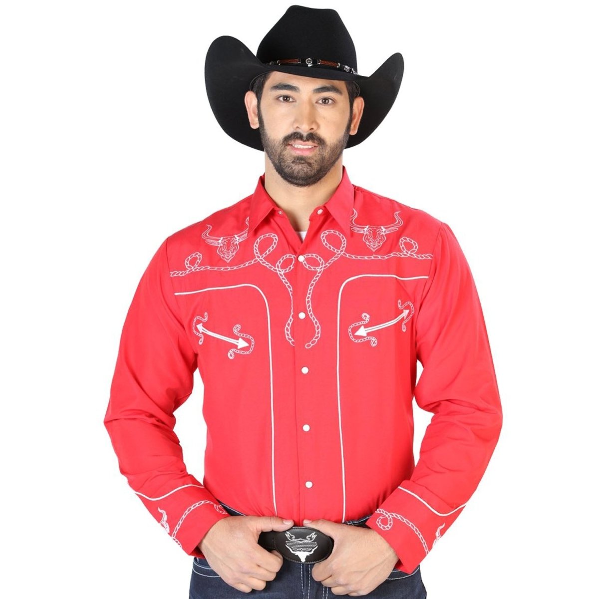 Camisa Vaquera Bordada El Se or de los Cielos Roja con Toros