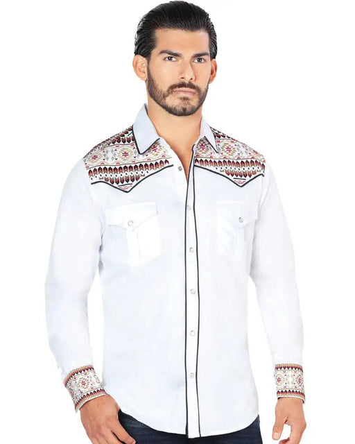 Camisa Vaquera Bordada para Hombre Lamasini Color Blanco LAM-2207B - Lamasini Jeans