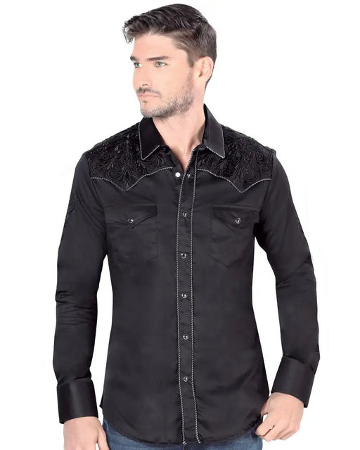 Camisa Vaquera Bordada para Hombre Lamasini Color Negro LAM-2204N - Lamasini Jeans