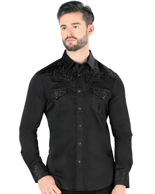 Camisa Vaquera Bordada para Hombre Lamasini Color Negro LAM-2205N - Lamasini Jeans