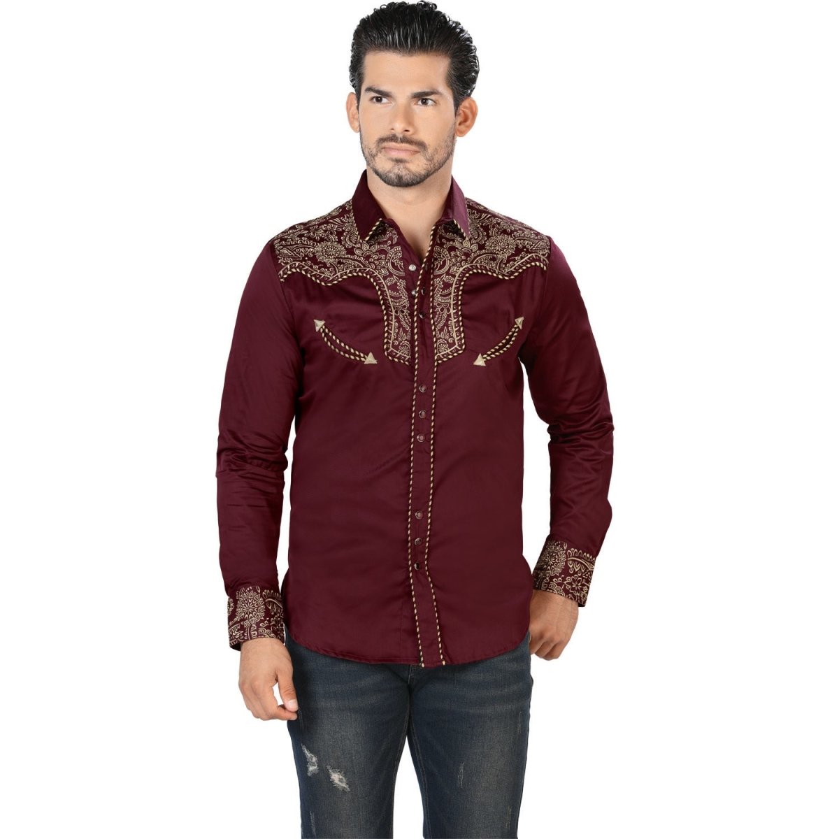 Long Sleeve Camisa Guinda Vaquera Ariat Camisas Vaqueras Guindas