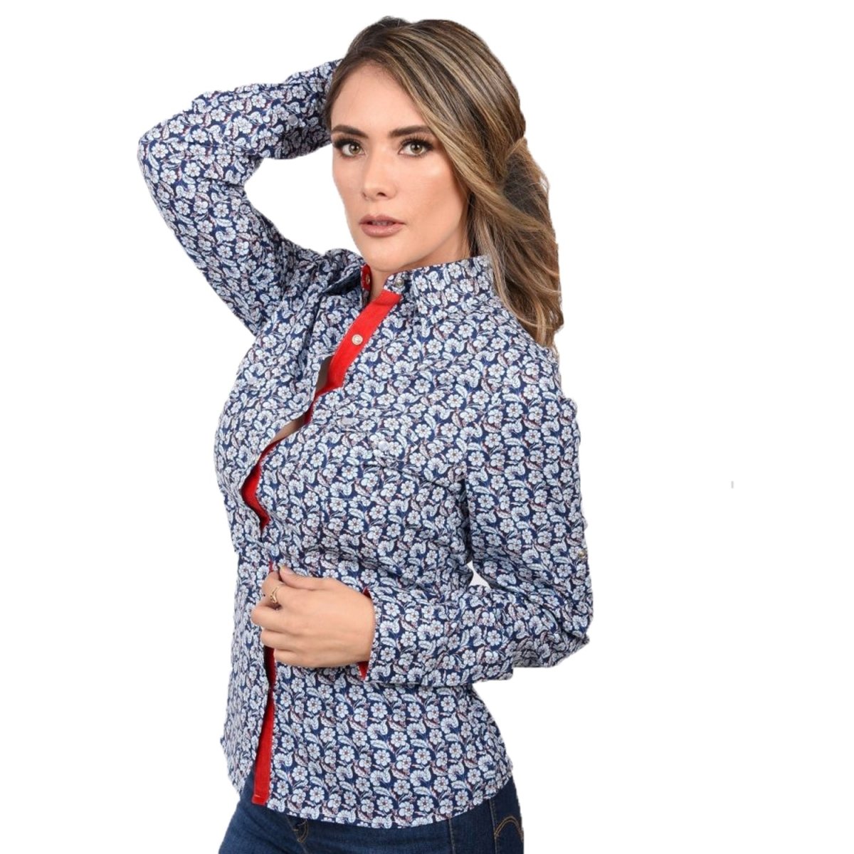 Camisa Vaquera Bordada para Mujer Color Azul con Flores WD-531 - White Diamonds Boots