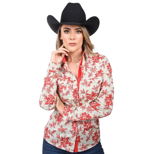 Camisa Vaquera Bordada para Mujer Color Rojo con Flores WD-547 - White Diamonds Boots