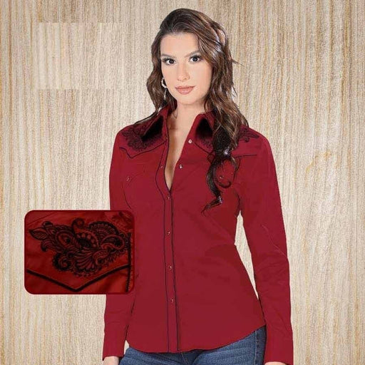 Camisa Vaquera Bordada para Mujer Color Rojo WD-543