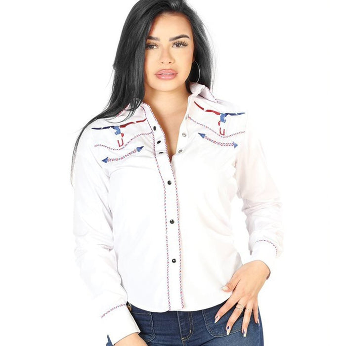 Camisa Vaquera Bordada para Mujer El Señor de los Cielos Color Blanco GEN-126681 - El General