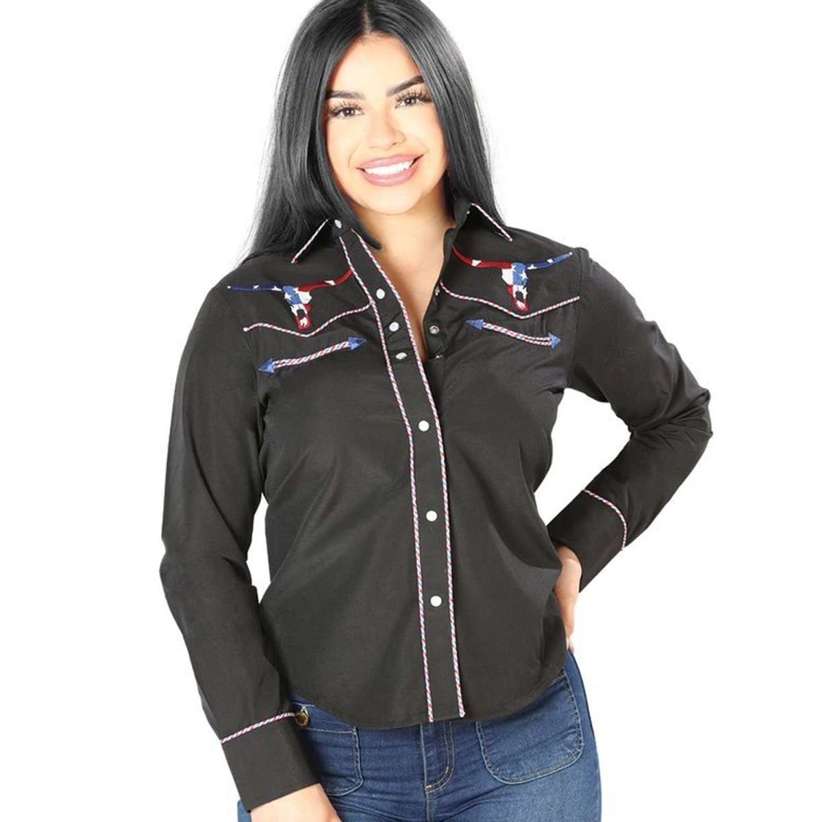 Camisa Vaquera Bordada para Mujer El Se or de los Cielos Negra GEN 126680