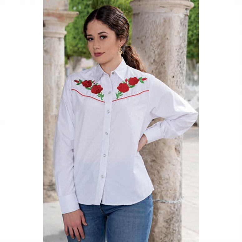 Camisa blanca con flores rojas on sale