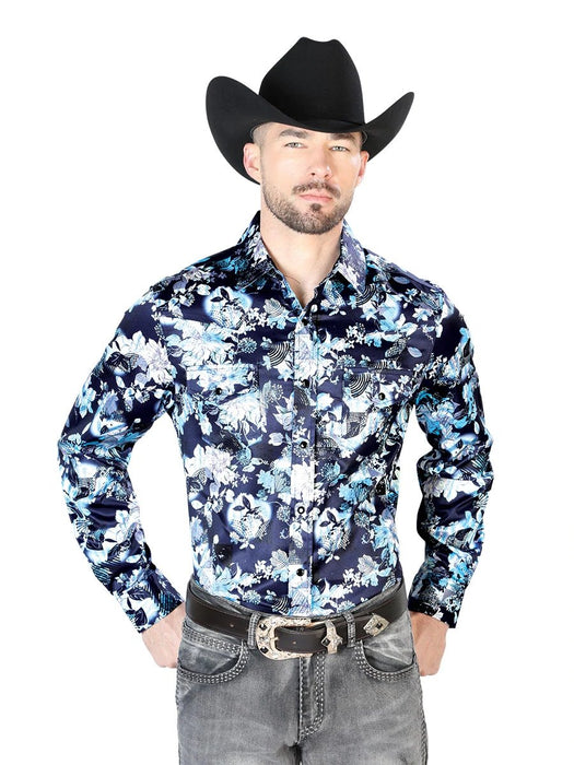 Camisa Vaquera de Moda El Señor de los Cielos Azul Floral GEN-43958 - El General