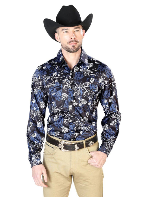 Camisa Vaquera de Moda El Señor de los Cielos Azul Marino Floral GEN-43959 - El General