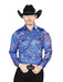 Camisa Vaquera de Moda El Señor de los Cielos Azul Rey Floral GEN-43942 - El General