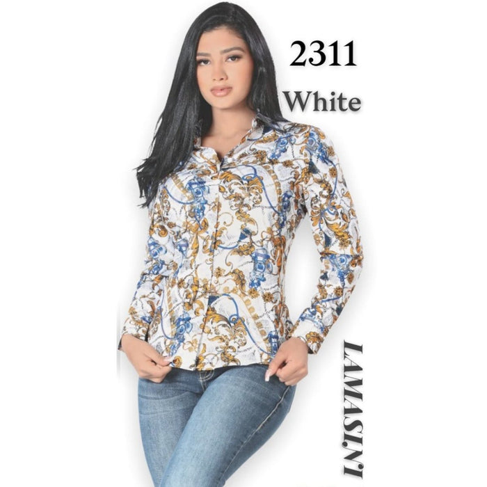 Camisa Vaquera de Moda para Mujer Color Blanco LAM-2311WHITE - Lamasini Jeans