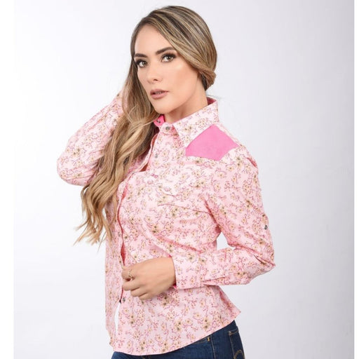 Camisa Vaquera Floreada Rosa para Mujer WD-542 - White Diamons Boots