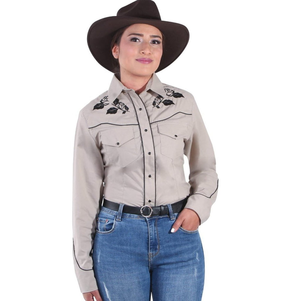 Camisa Vaquera para Mujer Color Khaki GEN 42969 CaballoBronco