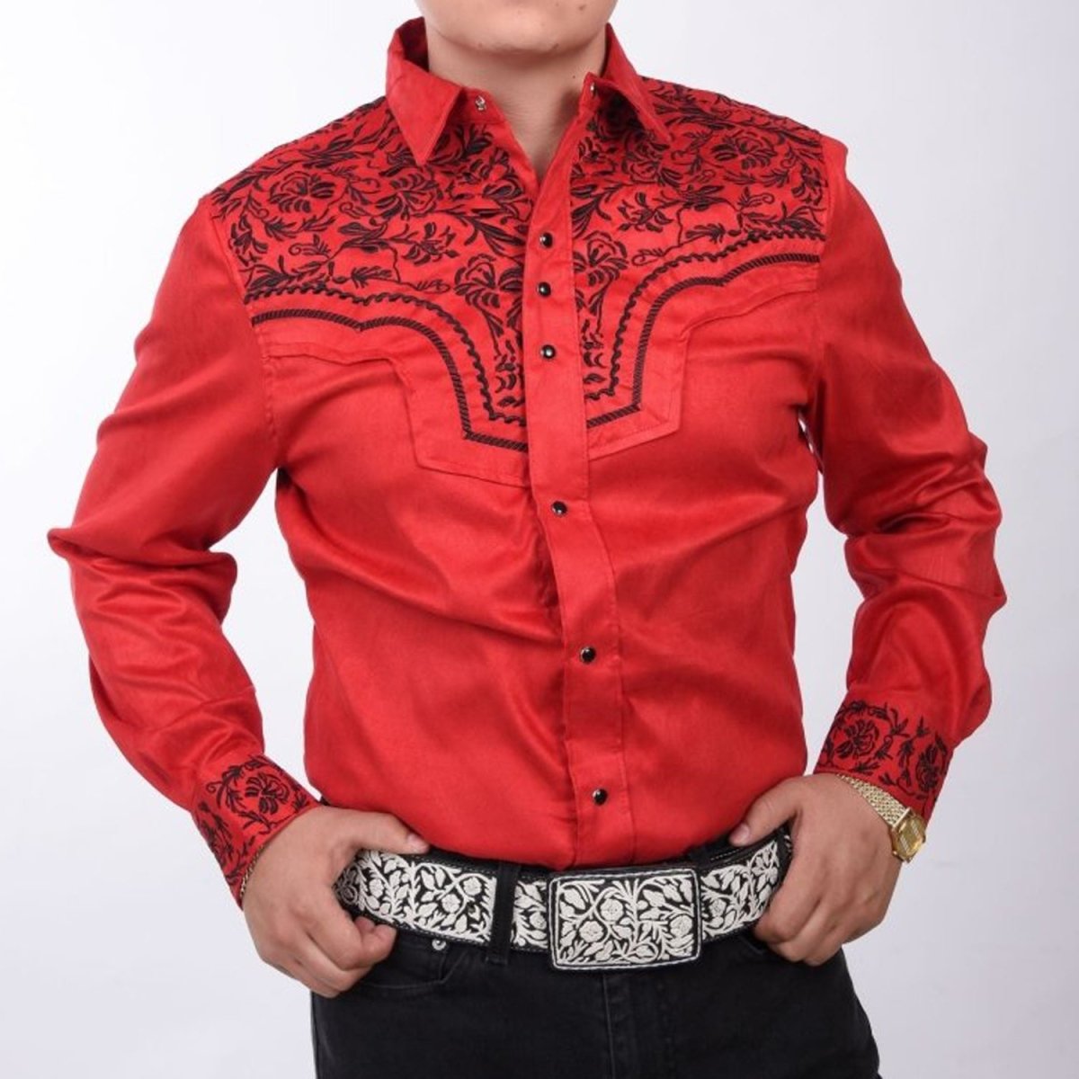 Camisa Vaquera White Diamonds de Gamuzina Color Rojo y Negro WD-924 - White Diamonds Boots