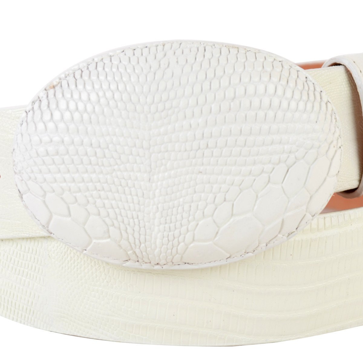 Genuine Teju Lizard Leather Western Belt White Color - Los Altos Boots - Front View