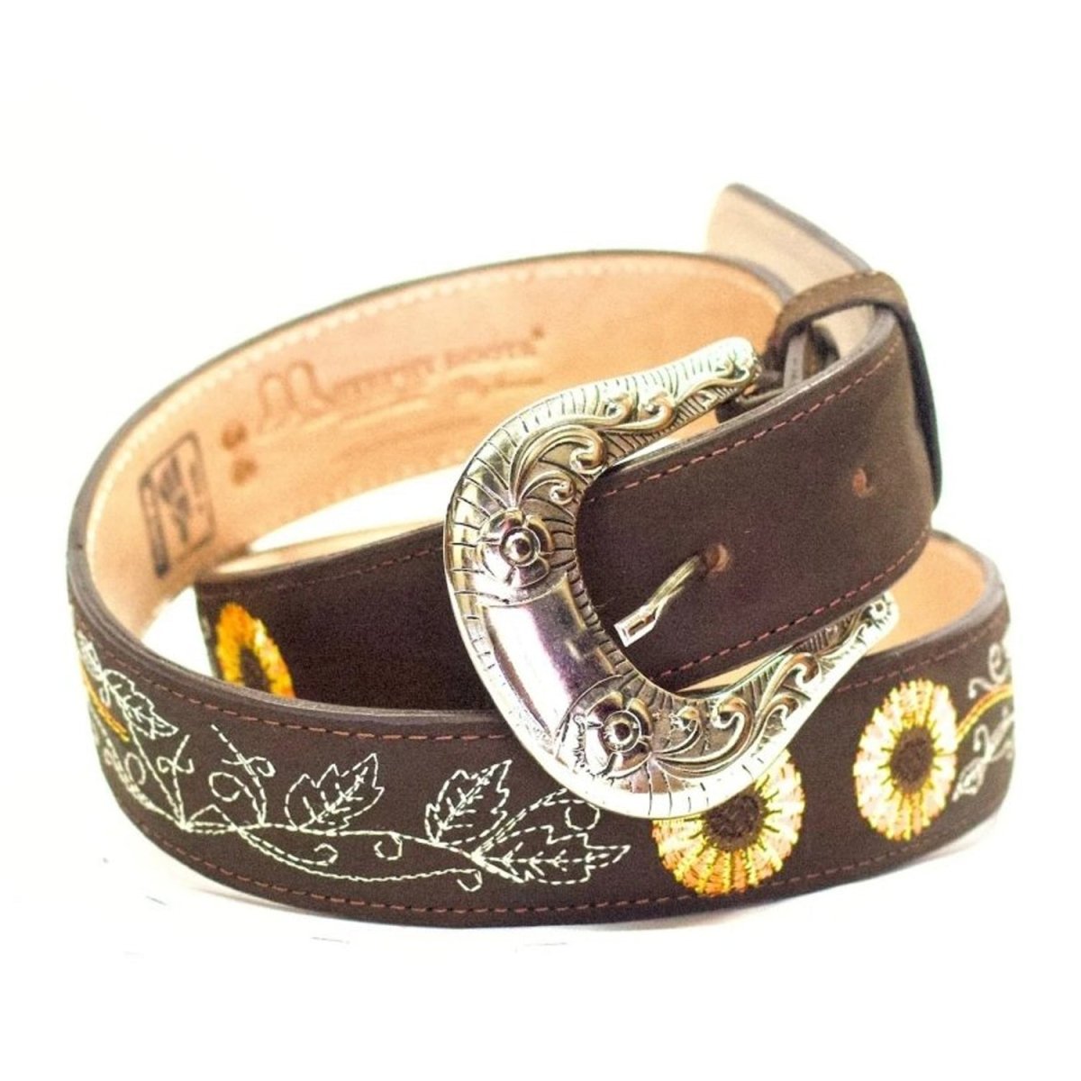 Women's Black Western Cowboy Belt - Genuine Leather With Floral Embroidery, Rodeo Style, 1.5" Wide