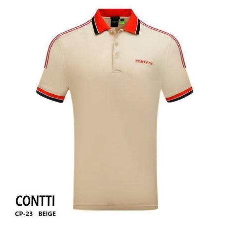 CONTTI Men's Cotton Contrast Striped Logo Polo Shirt - Contti