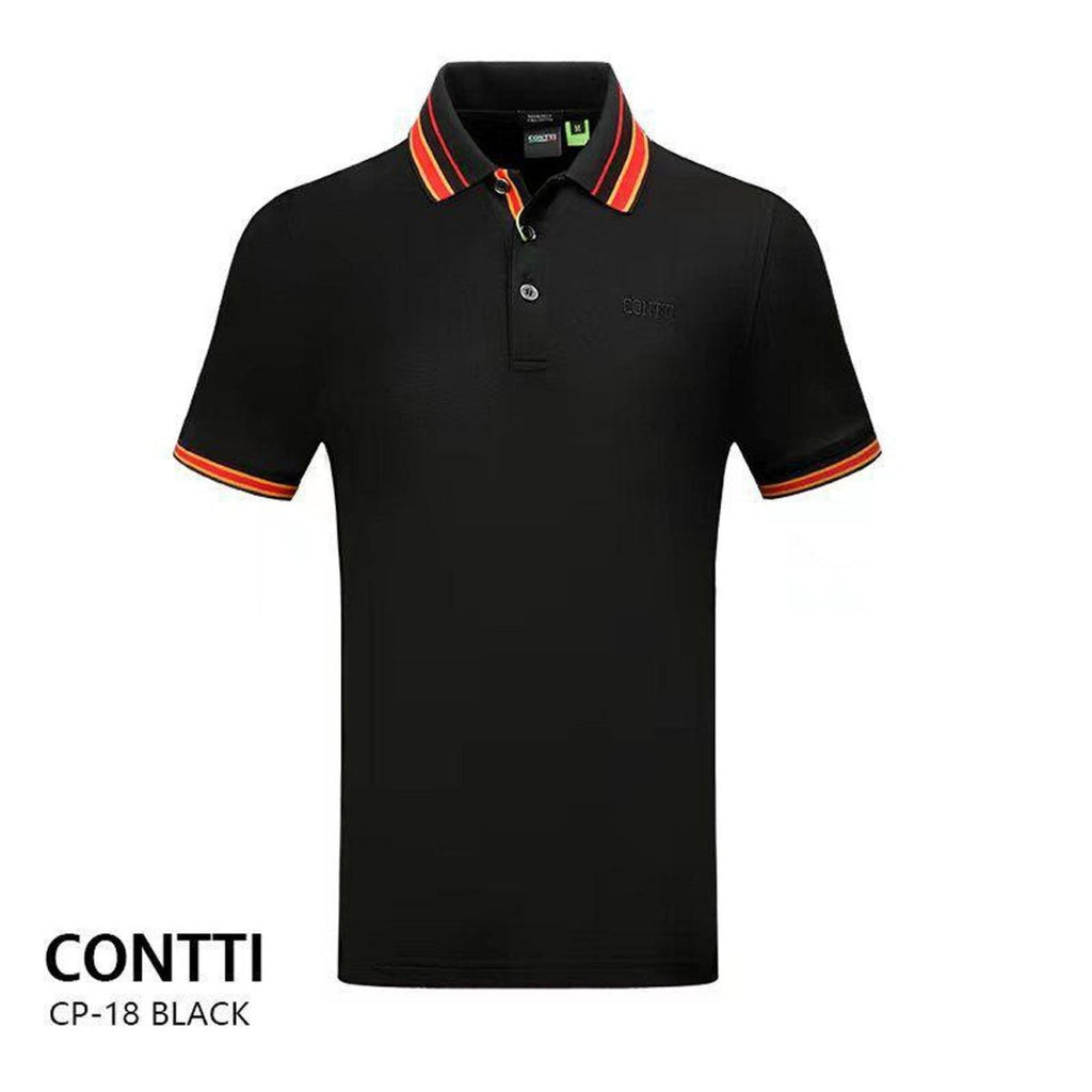 CONTTI Men's Cotton Striped Detail Logo Polo Shirt —