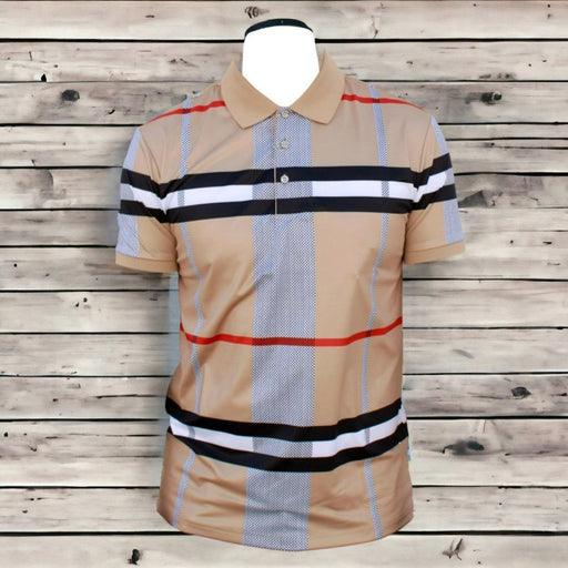 CONTTI Men's Plaid Collar Cotton Logo Polo Shirt - Contti