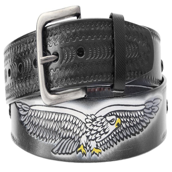 Eagle Embossed Oil Tan Leather Belt Black - Cinto de Piel IMP-10346 - ImporMexico