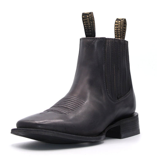 El Besserro Men's Square Toe Leather Ankle Boots Black H6439 - Hooch Boots