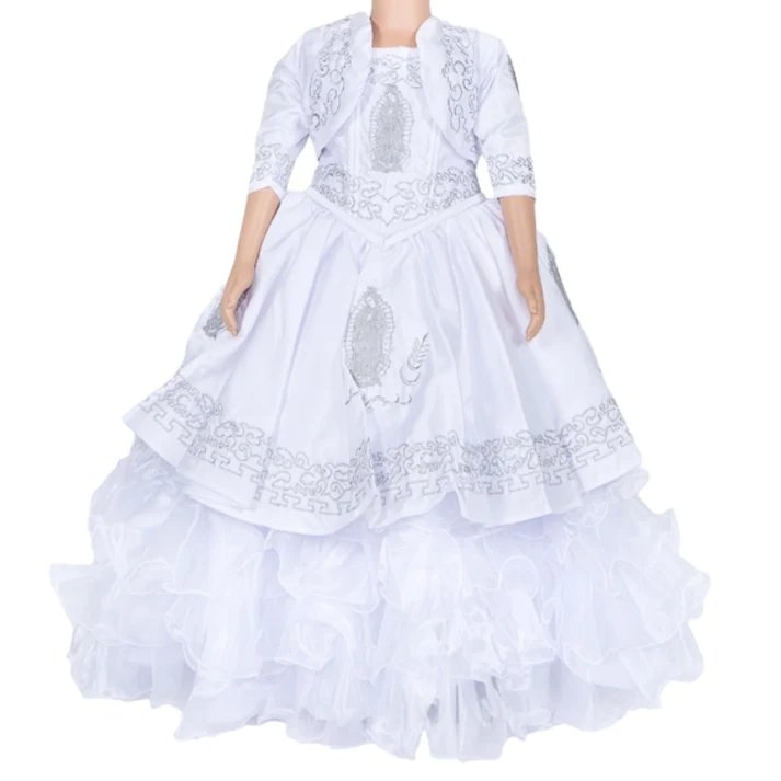 estido de Charro Bordado de Virgen para Niña Color Blanco con Plata imp-76246 - Impormexico